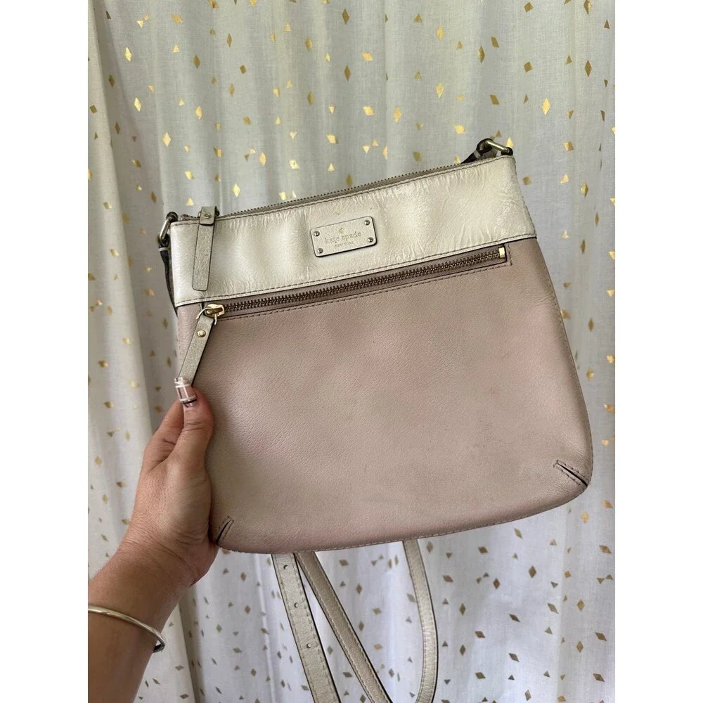 Kate Spade Vintage 100% Cow Leather Color Block Ava Adjustable Zipper Crossbody
